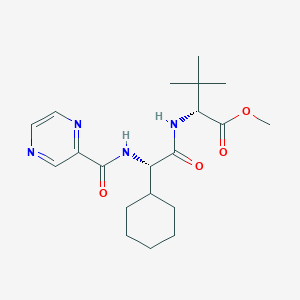 Chemical structure of Methyl (2S)-2-(2-cyclohexyl-2-(pyrazine-2-carboxamido)acetamido)-3,3-dimethylbutanoate