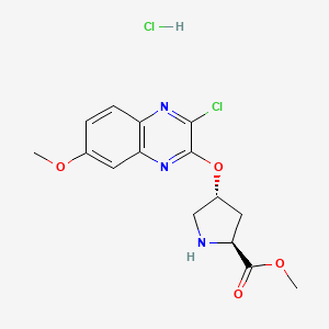 Chemical structure of Methyl (2S)-4-((3-chloro-7-methoxyquinoxalin-2-yl)oxy)pyrrolidine-2-carboxylate hydrochloride