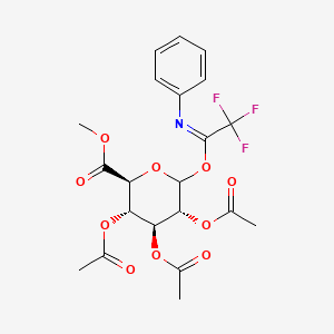 Chemical structure of methyl (2S,3S,4S,5R)-3,4,5-triacetyloxy-6-[N-phenyl-C-(trifluoromethyl)carbonimidoyl]oxyoxane-2-carboxylate