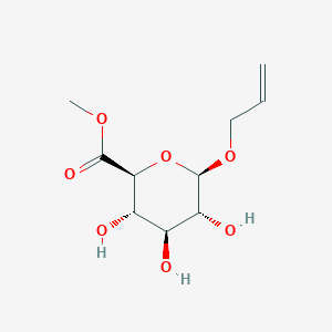 Chemical structure of Methyl (2S,3S,4S,5R,6R)-6-(allyloxy)-3,4,5-trihydroxytetrahydro-2H-pyran-2-carboxylate