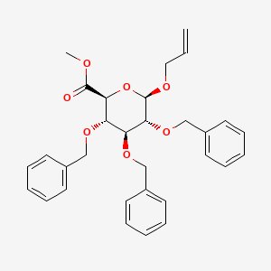 Chemical structure of Methyl (2S,3S,4S,5R,6R)-6-(allyloxy)-3,4,5-tris(benzyloxy)tetrahydro-2H-pyran-2-carboxylate