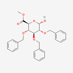 Chemical structure of Methyl (2S,3S,4S,5R,6S)-3,4,5-tris(benzyloxy)-6-hydroxytetrahydro-2H-pyran-2-carboxylate