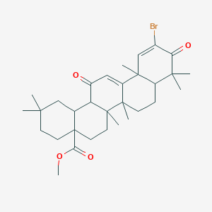 Chemical structure of Methyl (4aS,6aR,6bS,8aR,12aR,14bS)-11-bromo-2,2,6a,6b,9,9,12a-heptamethyl-10,14-dioxo-1,3,4,5,6,6a,6b,7,8,8a,9,10,12a,14,14a,14b-hexadecahydropicene-4a(2H)-carboxylate