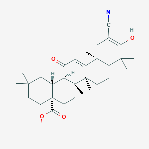 Chemical structure of Methyl (4aS,6aR,6bS,8aR,12aS,14aR,14bS)-11-cyano-10-hydroxy-2,2,6a,6b,9,9,12a-heptamethyl-14-oxo-1,3,4,5,6,6a,6b,7,8,8a,9,12,12a,14,14a,14b-hexadecahydropicene-4a(2H)-carboxylate