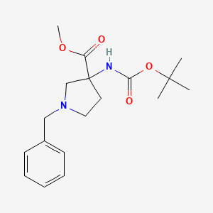 Chemical structure of Methyl 1-benzyl-3-{[(tert-butoxy)carbonyl]amino}pyrrolidine-3-carboxylate