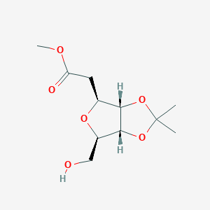 Chemical structure of Methyl 2-((3aS,4S,6R,6aR)-6-(hydroxymethyl)-2,2-dimethyltetrahydrofuro[3,4-d][1,3]dioxol-4-yl)acetate