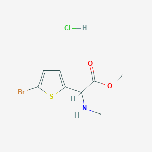 Chemical structure of Methyl 2-(5-bromothiophen-2-yl)-2-(methylamino)acetate hydrochloride