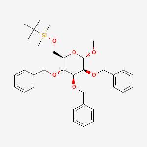 Chemical structure of Methyl 2,3,4-tri-O-benzyl-6-O-tert-butyldimethylsilyl-α-D-mannopyranoside