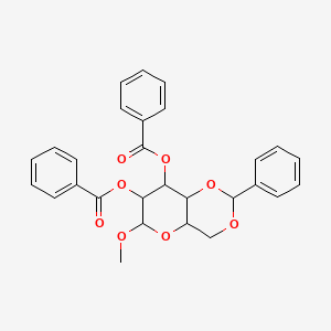Chemical structure of Methyl 2,3-Di-O-benzoyl-4,6-O-benzylidene-α-D-glucopyranoside
