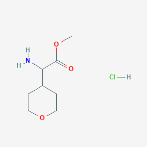Chemical structure of Methyl 2-amino-2-(tetrahydro-2H-pyran-4-yl)acetate hydrochloride