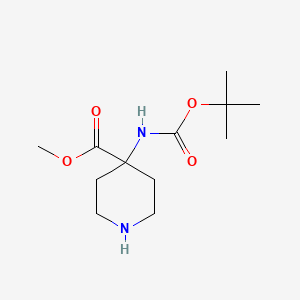 Chemical structure of Methyl 4-((tert-butoxycarbonyl)amino)piperidine-4-carboxylate
