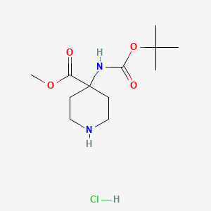 Chemical structure of Methyl 4-{[(tert-butoxy)carbonyl]amino}piperidine-4-carboxylate hydrochloride