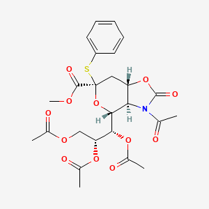 Chemical structure of Methyl 5-Acetamido-7,8,9-tri-O-acetyl-5-N,4-O-carbonyl-3,5-dideoxy-2-S-phenyl-2-thio-D-glycero-beta-D-galacto-2-nonulopyranosylonate