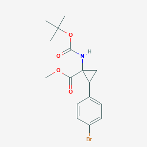 Chemical structure of Methyl2-(4-bromophenyl)-1-((tert-Butoxycarbonyl)amino)cyclopropane-1-carboxylate