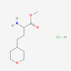 Chemical structure of Methyl 2-amino-4-(oxan-4-yl)butanoate hydrochloride
