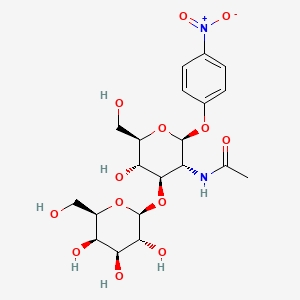 Chemical structure of N-((2S,3R,4R,5S,6R)-5-hydroxy-6-(hydroxymethyl)-2-(4-nitrophenoxy)-4-(((2R,3R,4S,5R,6R)-3,4,5-trihydroxy-6-(hydroxymethyl)tetrahydro-2H-pyran-2-yl)oxy)tetrahydro-2H-pyran-3-yl)acetamide