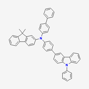 Chemical structure of N-([1,1'-Biphenyl]-4-yl)-9,9-dimethyl-N-(4-(9-phenyl-9H-carbazol-3-yl)phenyl)-9H-fluoren-2-amine
