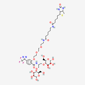Chemical structure of N-(1,3-bis((4,5,6-trihydroxy-2-(hydroxymethyl)tetrahydro-2H-pyran-3-yl)oxy)propan-2-yl)-2-((10,17-dioxo-21-(2-oxohexahydro-1H-thieno[3,4-d]imidazol-4-yl)-3,6-dioxa-9,16-diazahenicosyl)oxy)-4-(3-(trifluoromethyl)-3H-diazirin-3-yl)benzamide