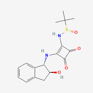Chemical structure of N-(2-(((1S,2S)-2-Hydroxy-2,3-dihydro-1H-inden-1-yl)amino)-3,4-dioxocyclobut-1-en-1-yl)-2-methylpropane-2-sulfinamide