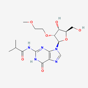 Chemical structure of N-(9-((2R,3R,4R,5R)-4-Hydroxy-5-(hydroxymethyl)-3-(2-methoxyethoxy)tetrahydrofuran-2-yl)-6-oxo-6,9-dihydro-1H-purin-2-yl)isobutyramide