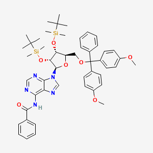 Chemical structure of N-(9-((2R,3R,4R,5R)-5-((Bis(4-methoxyphenyl)(phenyl)methoxy)methyl)-3,4-bis((tert-butyldimethylsilyl)oxy)tetrahydrofuran-2-yl)-9H-purin-6-yl)benzamide