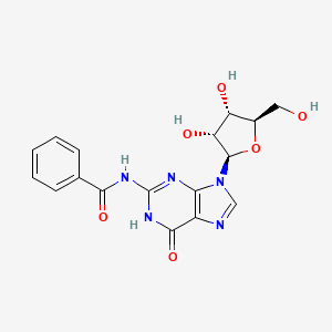 Chemical structure of N-(9-((2R,3R,4S,5R)-3,4-Dihydroxy-5-(hydroxymethyl)tetrahydrofuran-2-yl)-6-oxo-6,9-dihydro-1H-purin-2-yl)benzamide