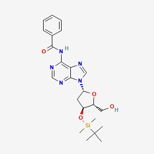 Chemical structure of N-(9-((2R,4S,5R)-4-((tert-butyldimethylsilyl)oxy)-5-(hydroxymethyl)tetrahydrofuran-2-yl)-9H-purin-6-yl)benzamide