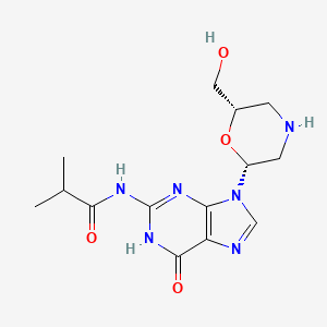 Chemical structure of N-(9-((2R,6S)-6-(Hydroxymethyl)morpholin-2-yl)-6-oxo-6,9-dihydro-1H-purin-2-yl)isobutyramide