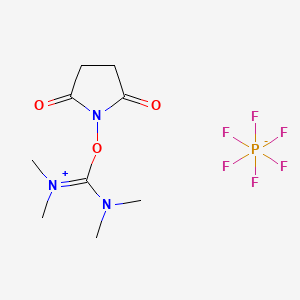 Chemical structure of N,N,N',N'-Tetramethyl-O-(N-succinimidyl)uronium Hexafluorophosphate