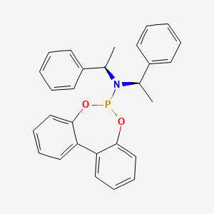 Chemical structure of N,N-Bis[(1R)-1-phenylethyl]dibenzo[d,f][1,3,2]dioxaphosphepin-6-amine
