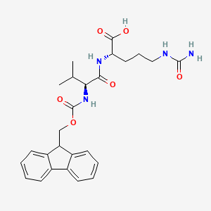 Chemical structure of N-[(9H-Fluoren-9-ylmethoxy)carbonyl]-L-valyl-N5-(aminocarbonyl)-L-ornithine