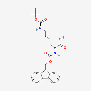 Chemical structure of N2-(((9H-Fluoren-9-yl)methoxy)carbonyl)-N6-(tert-butoxycarbonyl)-N2-methyl-D-lysine