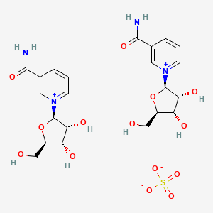 Chemical structure of Nicotinamide (2S,3R,4S,5R)-3,4-dihydroxy-5-(hydroxymethyl)tetrahydrofuran-2-yl sulfate