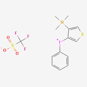 Chemical structure of Phenyl[4-(trimethylsilyl)thiophen-3-yl]iodonium trifluoromethanesulfonate