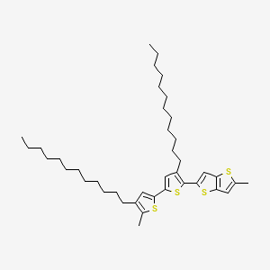 Chemical structure of Poly[2,5-bis(3-dodecylthiophen-2-yl)thieno[3,2-b]thiophene]