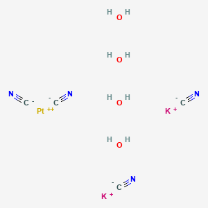 Chemical structure of Potassium tetracyanoplatinate(II) trihydrate