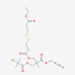 Chemical structure of Prop-2-yn-1-yl 3-((2-bromo-2-methylpropanoyl)oxy)-2-(((3-((3-ethoxy-3-oxopropyl)disulfanyl)propanoyl)oxy)methyl)-2-methylpropanoate