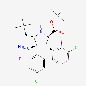 Chemical structure of rel-(2R,3S,4R,5S)-3-(3-Chloro-2-fluorophenyl)-4-(4-chloro-2-fluorophenyl)-4-cyano-5-(2,2-dimethylpropyl)pyrrolidine-2-carboxylic acid tert-butyl ester