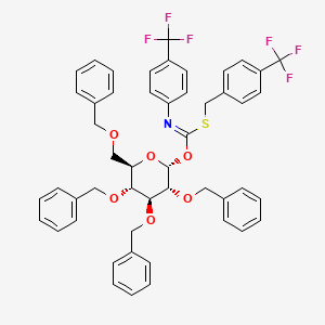 Chemical structure of S-(4-(trifluoromethyl)benzyl) O-((2R,3R,4S,5R,6R)-3,4,5-tris(benzyloxy)-6-((benzyloxy)methyl)tetrahydro-2H-pyran-2-yl) (Z)-(4-(trifluoromethyl)phenyl)carbonimidothioate