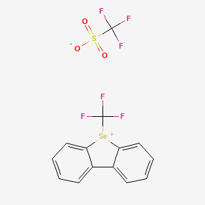 Chemical structure of Se-(TrifluoroMethyl)dibenzoselenopheniuM trifluoroMethanesulfonate