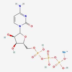 Chemical structure of Sodium (((2R,3S,4R,5R)-5-(4-amino-2-oxopyrimidin-1(2H)-yl)-3,4-dihydroxytetrahydrofuran-2-yl)methyl)triphosphoric acid