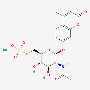 Chemical structure of Sodium N-((2S,3R,4R,5S,6R)-4,5-dihydroxy-2-((4-methyl-2-oxo-2H-chromen-7-yl)oxy)-6-((sulfooxy)methyl)tetrahydro-2H-pyran-3-yl)acetimidate