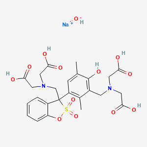 Chemical structure of Sodium N-(3-(3-((bis(carboxymethyl)amino)methyl)-2,2-dioxido-3H-benzo[d][1,2]oxathiol-3-yl)-6-hydroxy-2,5-dimethylbenzyl)-N-(carboxymethyl)glycinate hydrate