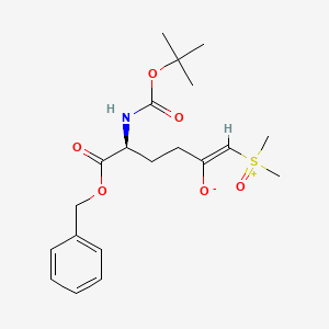 Chemical structure of Sulfoxonium, [(5S)-5-[[(1,1-dimethylethoxy)carbonyl]amino]-2-hydrozy-6-oxo-6-(phenylmethoxy)-1-hexen-1-yl]dimethyl-, inner salt