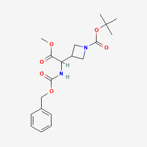 Chemical structure of tert-Butyl 3-(1-(((benzyloxy)carbonyl)amino)-2-methoxy-2-oxoethyl)azetidine-1-carboxylate