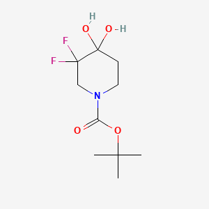 Chemical structure of 1-(tert-Butoxycarbonyl)-3,3-difluoro-4,4-dihydroxypiperidine