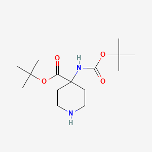 Chemical structure of tert-Butyl 4-{[(tert-butoxy)carbonyl]amino}piperidine-4-carboxylate