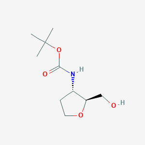 Chemical structure of tert-Butyl N-[(2S,3S)-2-(hydroxymethyl)tetrahydrofuran-3-yl]carbamate