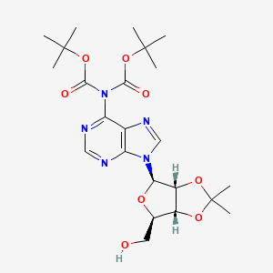 Chemical structure of tert-Butyl N-{9-[(3aR,4R,6R,6aR)-6-(hydroxymethyl)-2,2-dimethyl-tetrahydro-2H-furo[3,4-d][1,3]dioxol-4-yl]-9H-purin-6-yl}-N-[(tert-butoxy)carbonyl]carbamate
