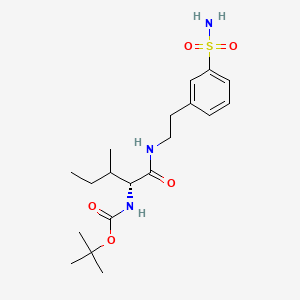 Chemical structure of tert-Butyl((1R,2R)-2-((2-(((R)-tert-butylsulfinyl)amino)-3,4-dioxocyclobut-1-en-1-yl)amino)cyclohexyl)carbamate